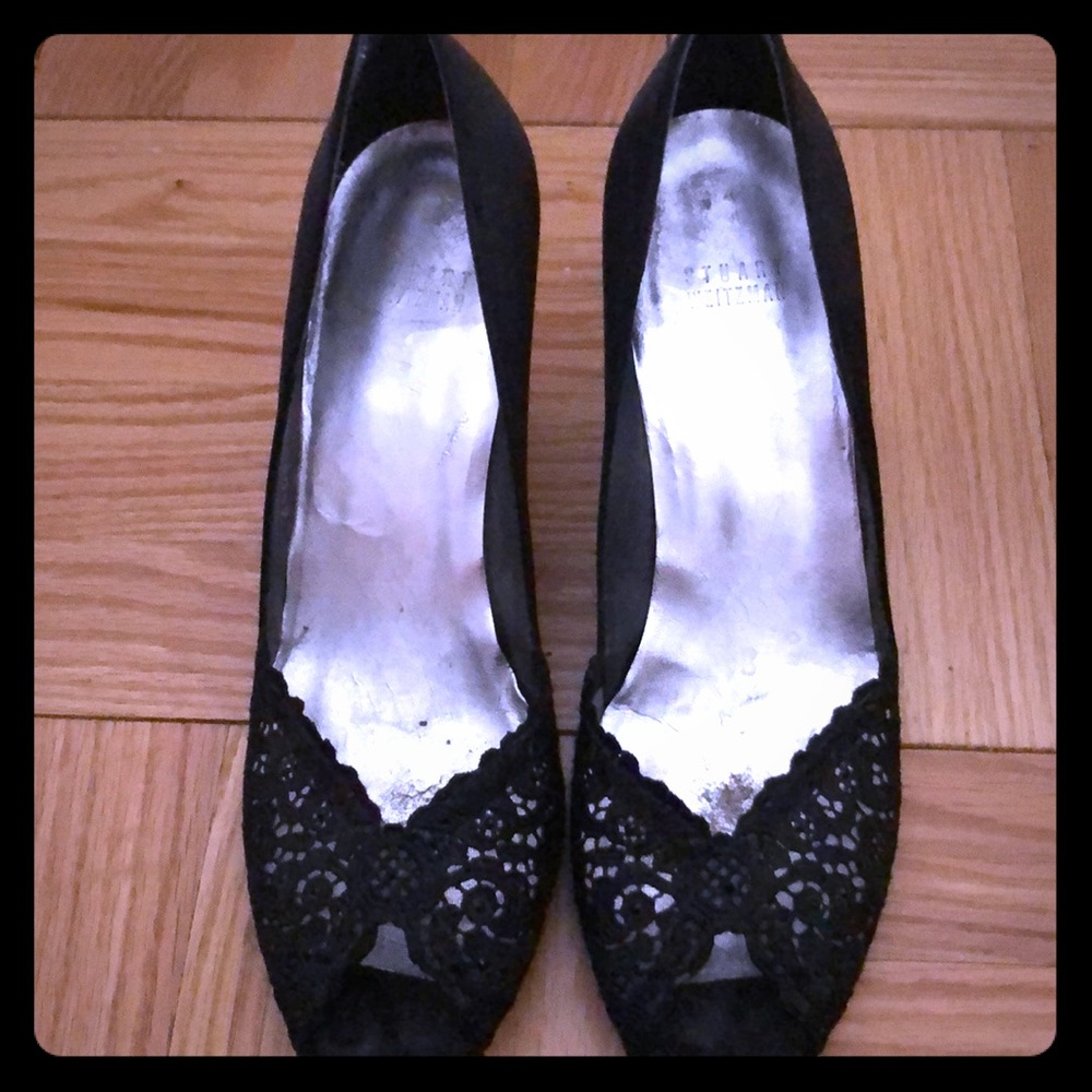 Stuart Weitzman Black Peep Toe Heels